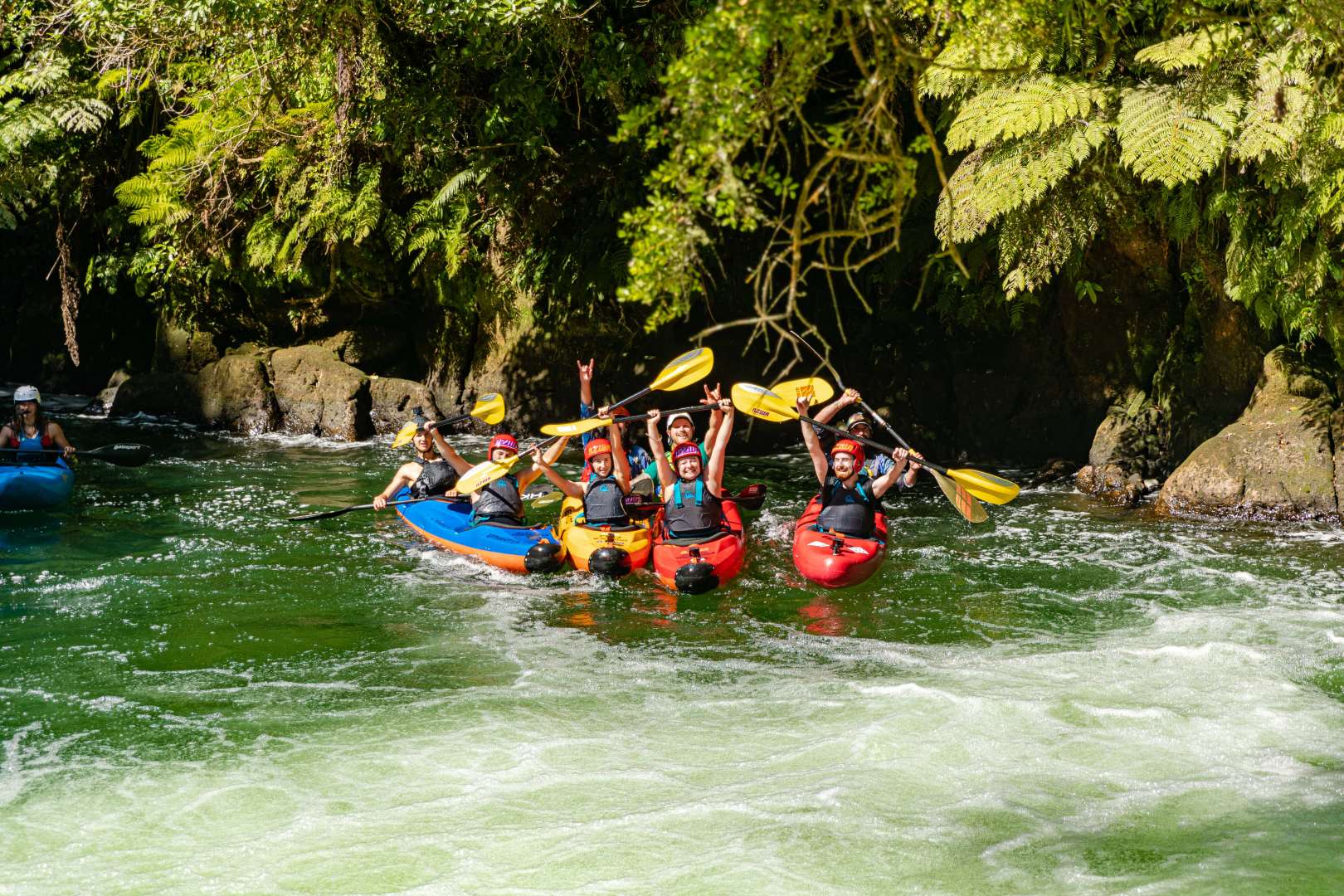 Celerbration after an epic trip down the Kaituna River