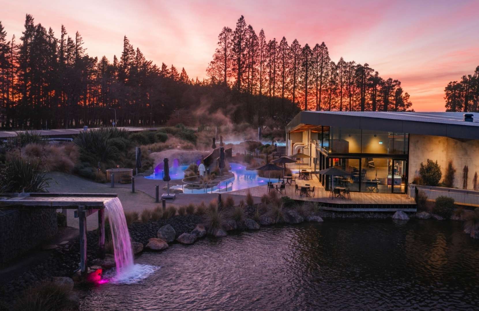 Discovery hot pools at sunset
