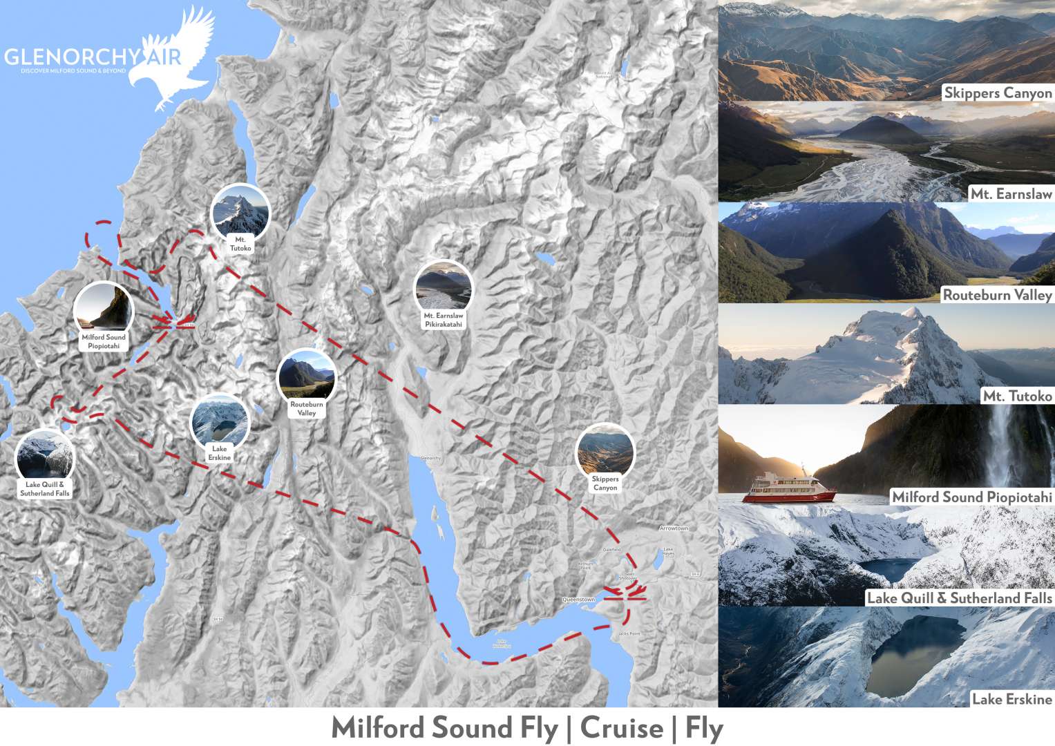 Flight Map from Queenstown to Milford