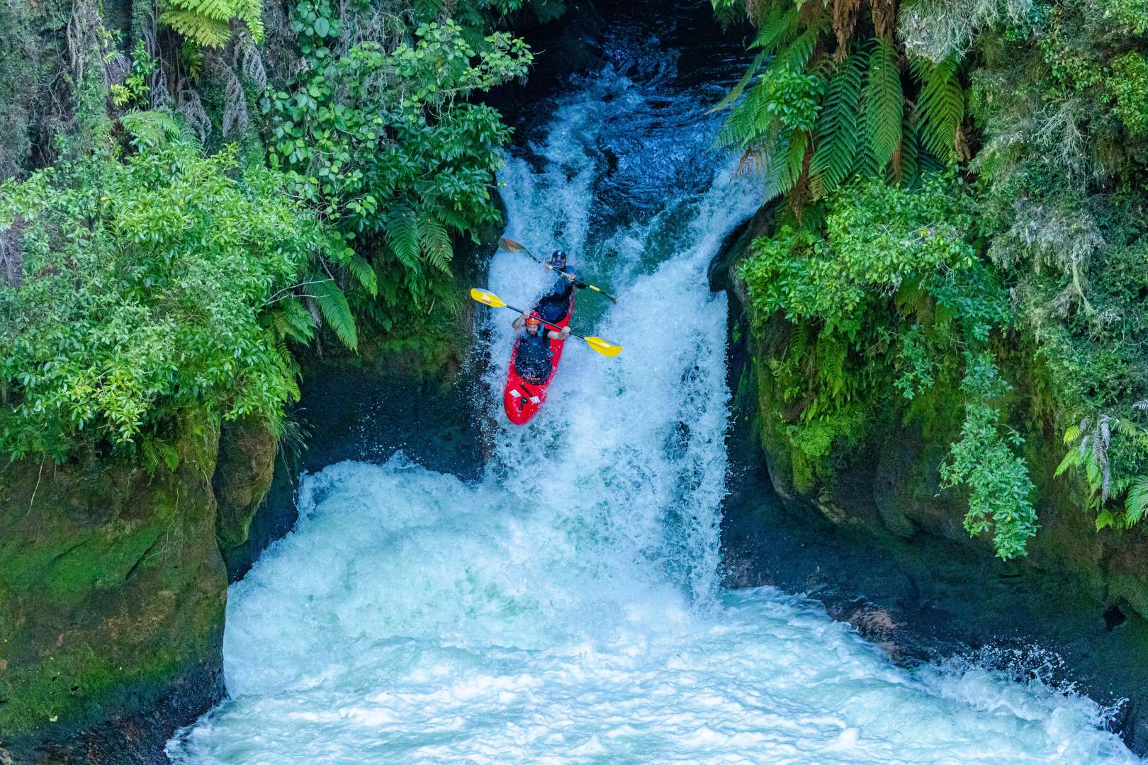 Flying off Tutea Falls on the Kaituna River