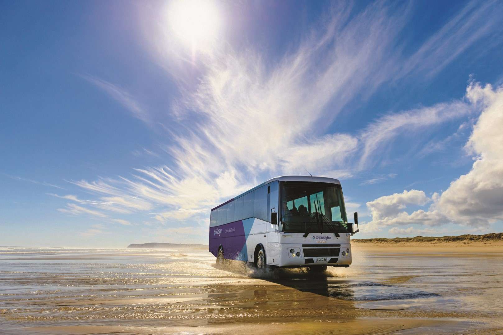 Fullers Bus driving along 90 Mile Beach