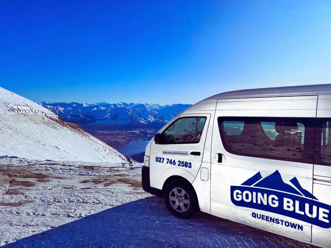Going Blue 11 seater trip up Coronet Peak for ski season