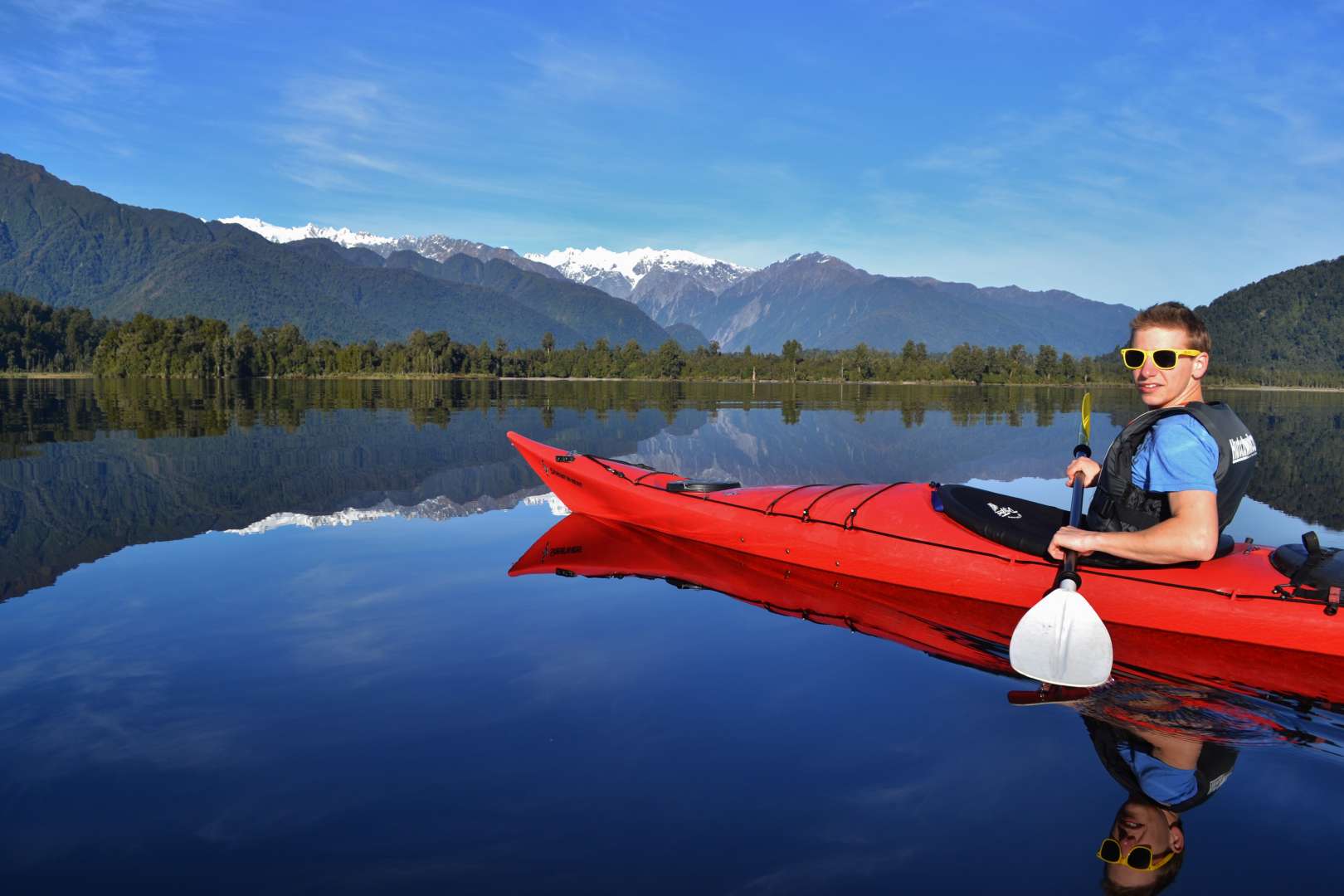kayaking Lake Mapourika, Franz Joseph, New Zealand