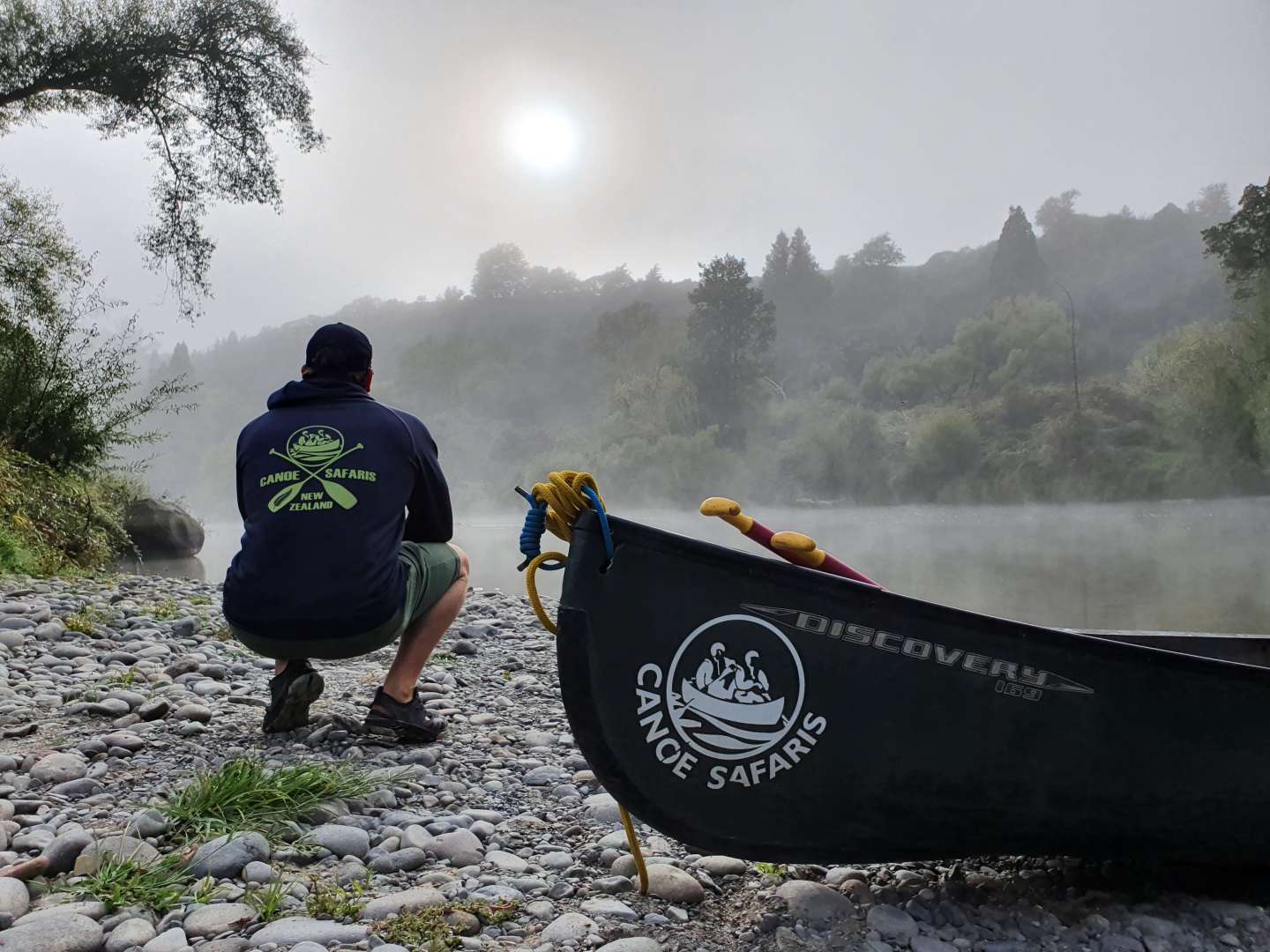 Whanganui River with open Canadian canoe