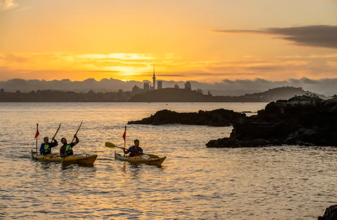 Enjoy sunset view from kayak