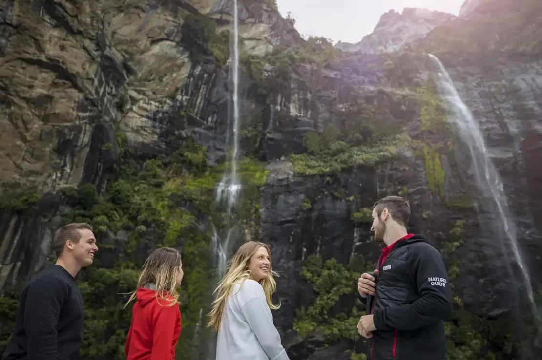 Milford Sound Waterfalls and Rock Faces from Cruise Ship