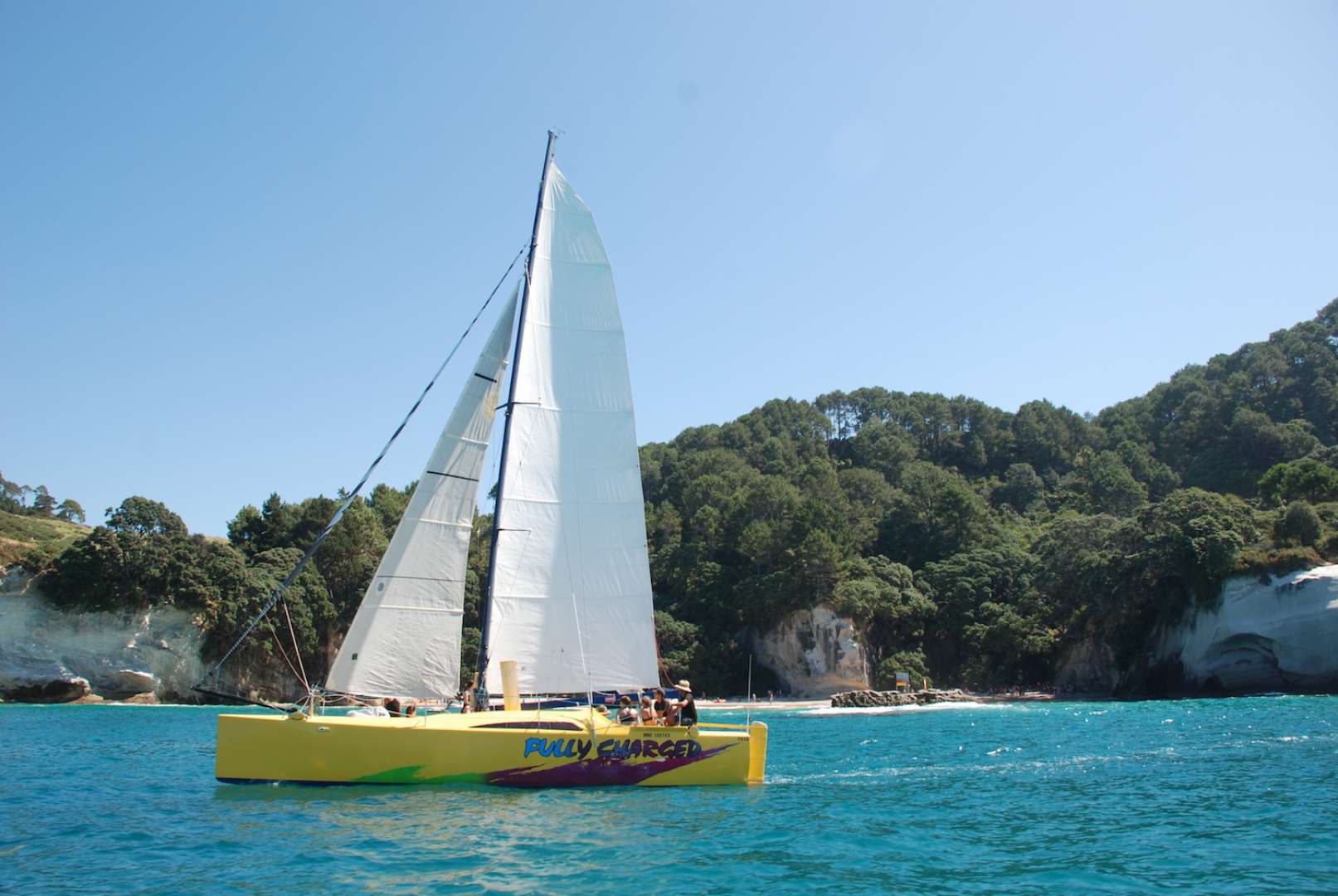 Our catamaran in the Coromandel is comfortable, fast and stable