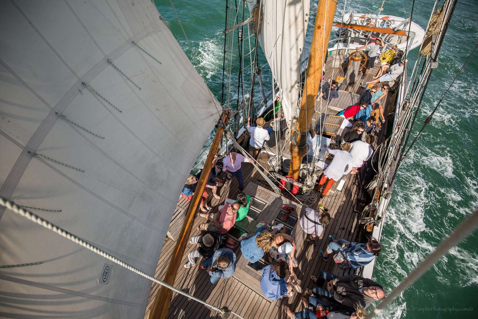 R Tucker Thompson Tall Sailing Ship day sail activity from above